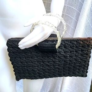 Vintage Lucite‎ Handle Black Maceame style bag